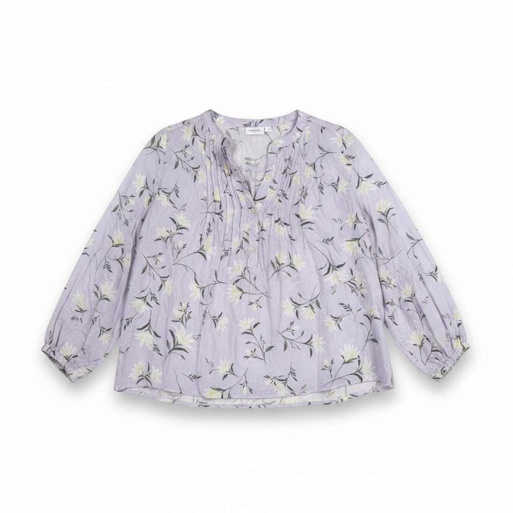 Gap‎ Womens Pintuck Top Lavender Floral Long Sleeve Rayon Blouse Purple Medium